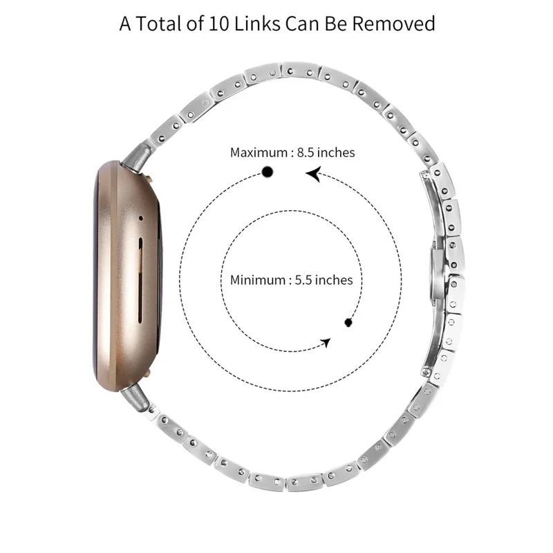 For Fitbit Versa 3 / Sense Replacement Wrist Strap 1-Bead Stainless Steel Watch Band - Silver