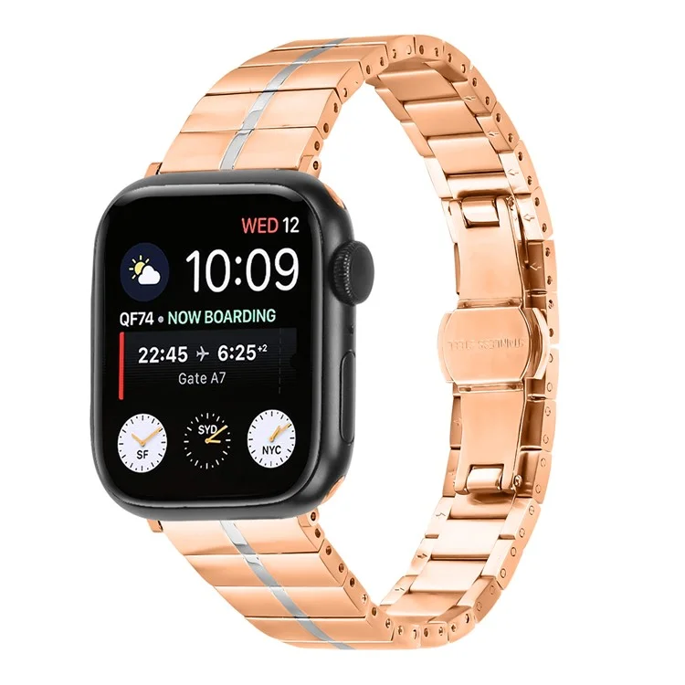 For Apple Watch 10 46mm / Ultra 2 / Ultra 49mm / 9 8 7 45mm / SE (2023) SE (2022) SE 6 5 4 44mm / 3 2 1 42mm Stainless Steel Strap - Rose Gold+Silver