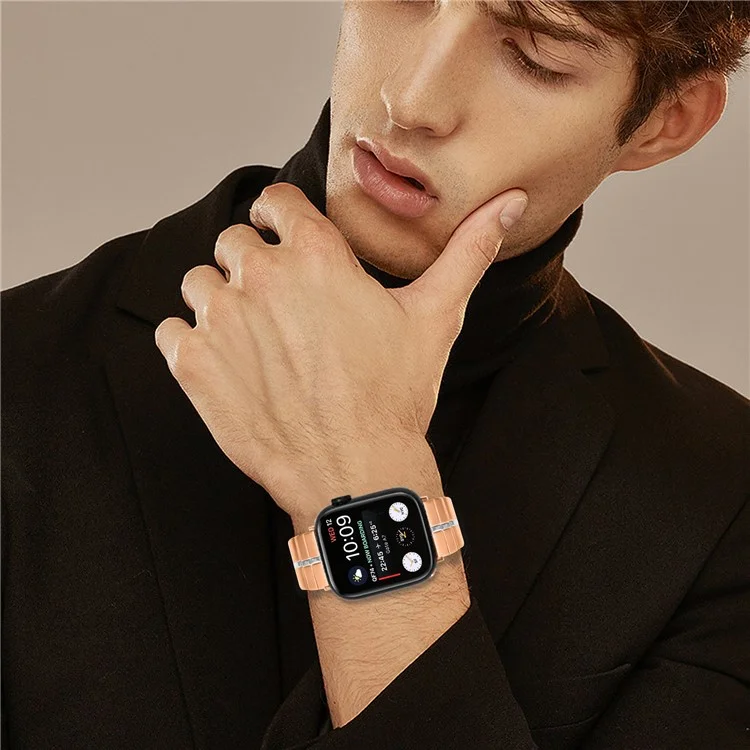 For Apple Watch 10 46mm / Ultra 2 / Ultra 49mm / 9 8 7 45mm / SE (2023) SE (2022) SE 6 5 4 44mm / 3 2 1 42mm Stainless Steel Strap - Rose Gold+Silver