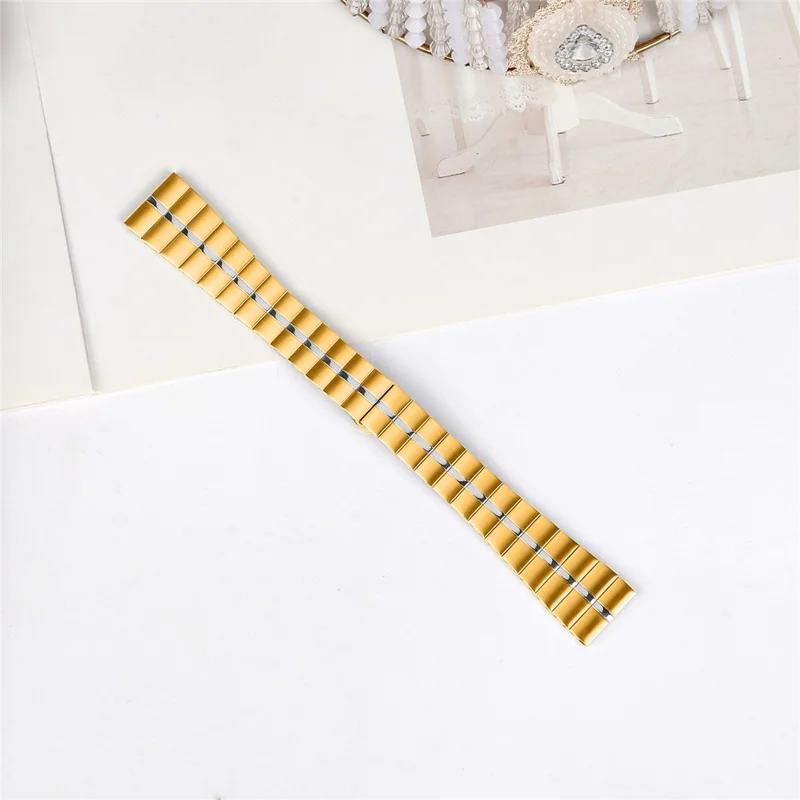 For Huami Amazfit GTS Stainless Steel Watch Strap Line Design Replacement Wrist Band - Gold+Silver