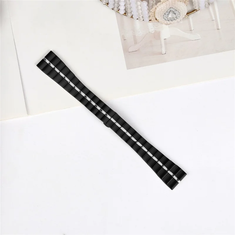 For Huami Amazfit Pop Line Design Stainless Steel Strap Replacement Watch Band - Black+Silver