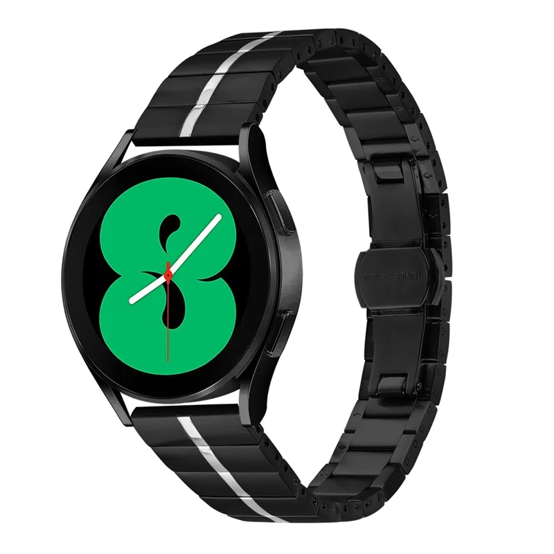 For Samsung Galaxy Watch FE 40mm / Watch4 40mm / 44mm Stainless Steel Watch Strap Line Design Wrist Band - Black+Silver