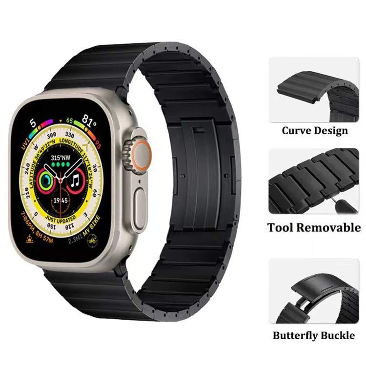 Für Apple Watch 10 46mm / Ultra 2 / Ultra 49mm / 9 8 7 45mm / SE (2023) SE (2022) SE 6 5 4 44mm / 3 2 1 42mm Titanium Legierung Metallarmband - Schwarz
