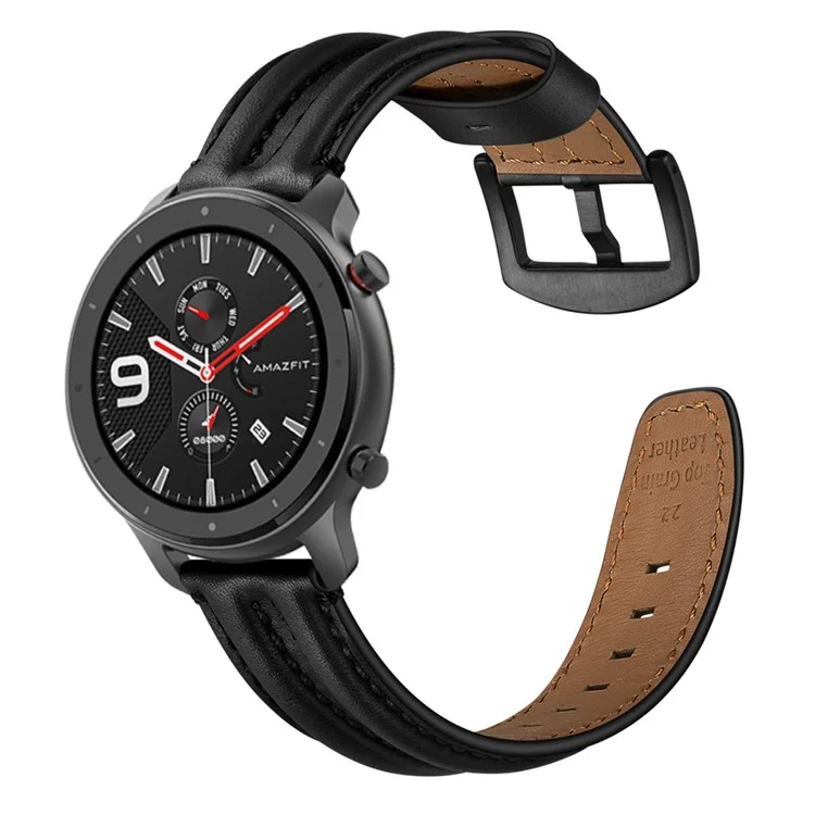 Cinturino in vera pelle da 20 mm con doppio rinforzo per Huami Amazfit GTR 42 mm - Nero