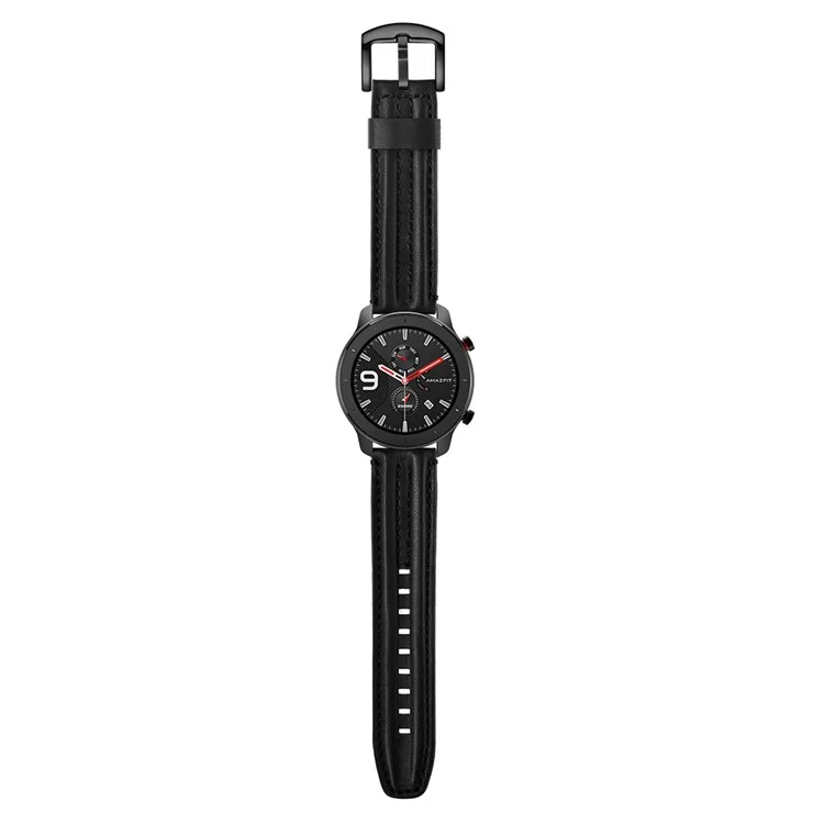 Cinturino in vera pelle da 20 mm con doppio rinforzo per Huami Amazfit GTR 42 mm - Nero