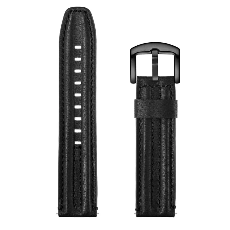 Banda de Reloj de Correa de Muñeca de Cuero de Doble Quilla de 20 mm Para Huami Amazfit GTR 42 mm - Negro