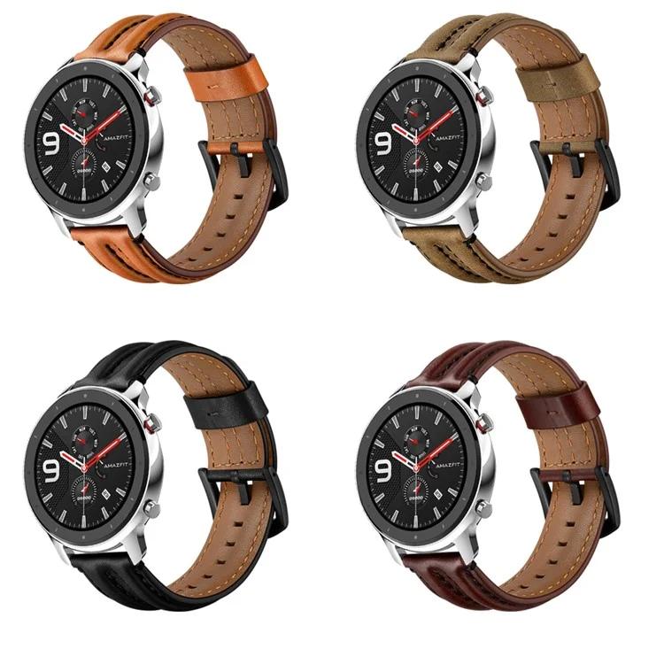 Banda de Reloj de Correa de Muñeca de Cuero de Doble Quilla de 20 mm Para Huami Amazfit GTR 42 mm - Negro