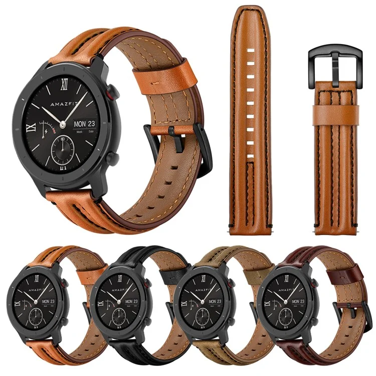 Cinturino in vera pelle da 20 mm con doppio rinforzo per Huami Amazfit GTR 42 mm - Nero