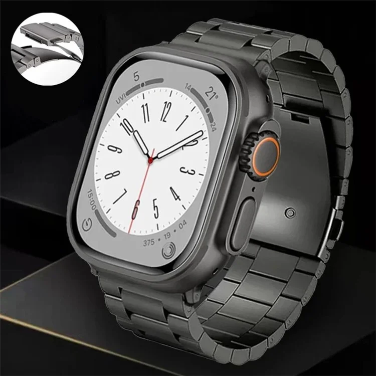 For Apple Watch 10 46mm / Ultra 2 / Ultra 49mm / 9 8 7 45mm / SE (2023) SE (2022) SE 6 5 4 44mm / 3 2 1 42mm Titanium Alloy Band 3-Bead - Grey