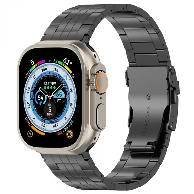 Para Apple Watch Series 10 42mm / 9 8 7 41mm / SE (2023) SE (2022) SE 6 5 4 40mm / 3 2 1 38mm Pulseira de Relógio 5-Bead Titanium Alloy Bracelet -Black