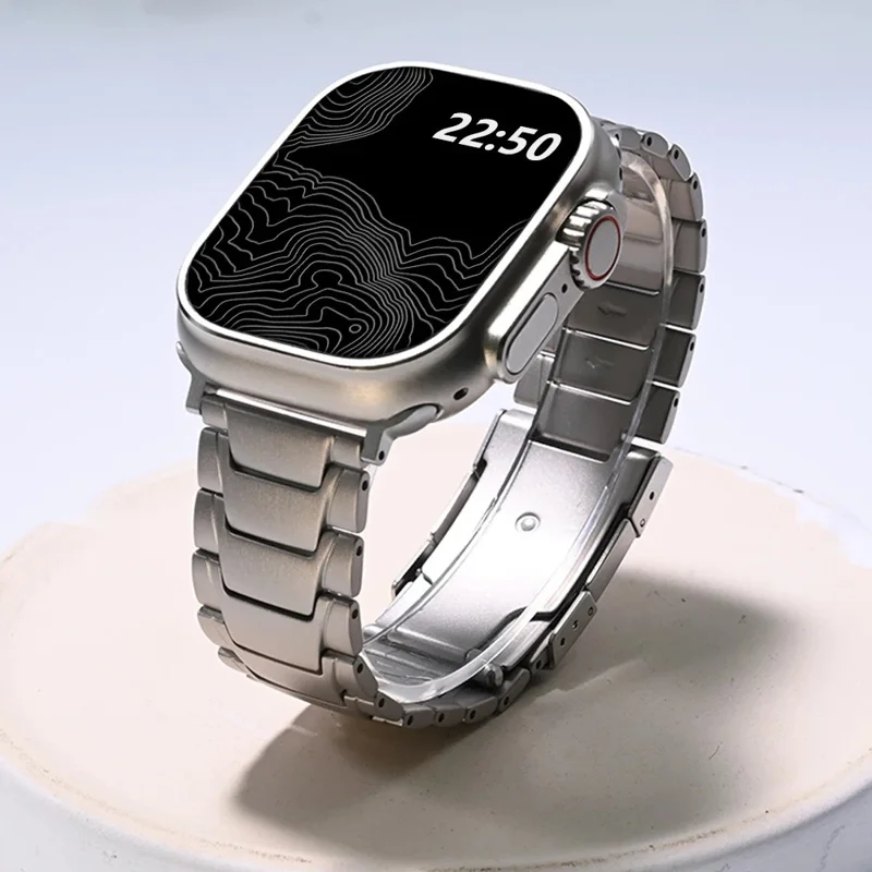 For Apple Watch Ultra 3 2 1 49mm / Series 11 10 46mm / 9 8 7 45mm / SE3 SE2 SE 6 5 4 44mm / 3 2 1 42mm Titanium Alloy Strap Turtleback Clasp - Titanium