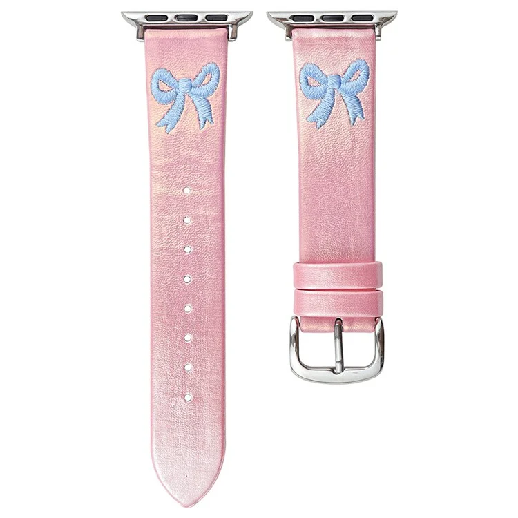 Para Apple Watch Series 10 42mm / 9 8 7 41mm / SE (2023) SE (2022) SE 6 5 4 40mm / 3 2 1 38mm Watch Band Bowknot Leather Strap - Gradient Pink