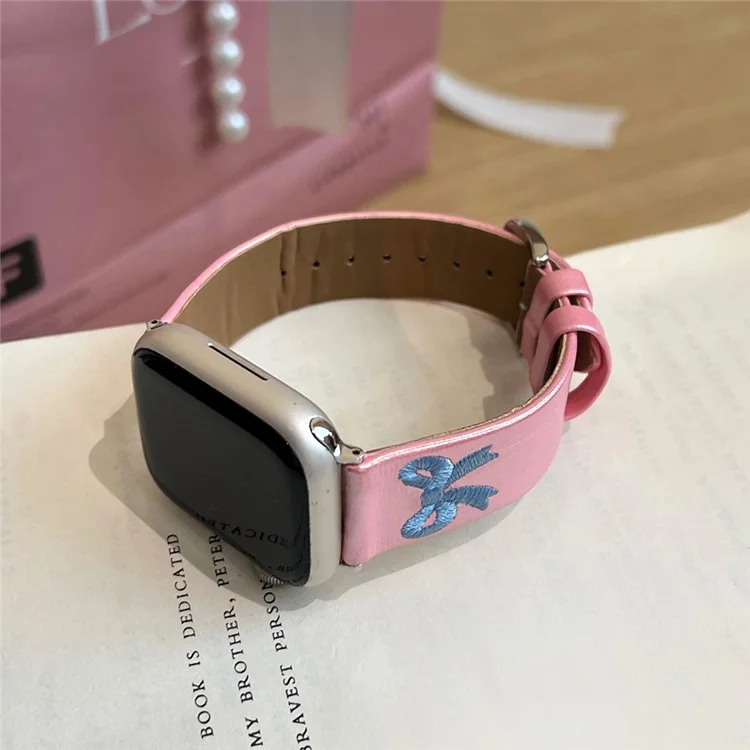 Para Apple Watch Series 10 42mm / 9 8 7 41mm / SE (2023) SE (2022) SE 6 5 4 40mm / 3 2 1 38mm Watch Band Bowknot Leather Strap - Gradient Pink