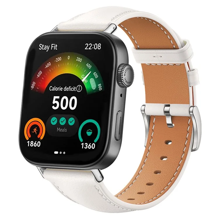 For Huawei Watch Fit 3 Genuine Cow Leather Band Slim Watch Strap - Beige