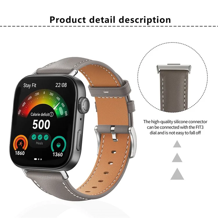 For Huawei Watch Fit 3 Genuine Cow Leather Band Slim Watch Strap - Beige