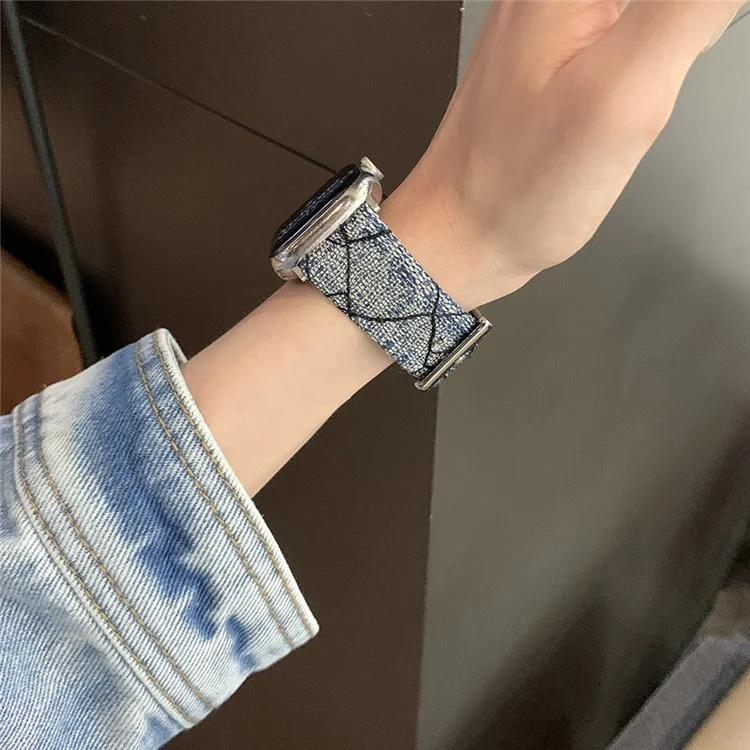 Для Apple Watch Series 10 42мм / 9 8 7 41мм / SE (2023) SE (2022) SE 6 5 4 40мм / 3 2 1 38мм Сменный ремешок Denim Watch Band - Темно-синий