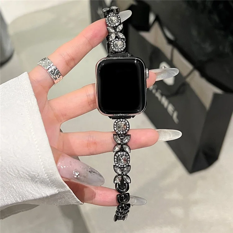 Für Apple Watch Series 10 42mm / 9 8 7 41mm / SE (2023) SE (2022) SE 6 5 4 40mm / 3 2 1 38mm Band Zirkon-Gems-Armband - Schwarz