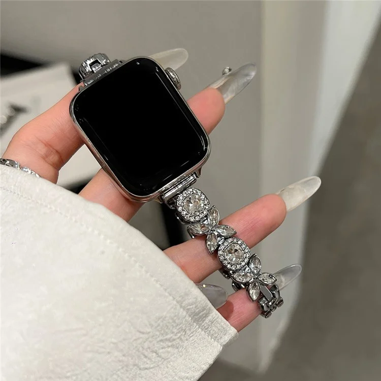 Für Apple Watch Series 10 42mm / 9 8 7 41mm / SE (2023) SE (2022) SE 6 5 4 40mm / 3 2 1 38mm Band Zirkon-Gems-Armband - Schwarz