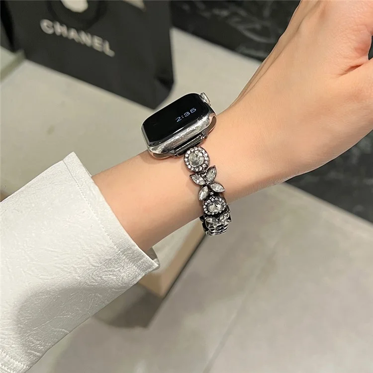 Für Apple Watch Series 10 42mm / 9 8 7 41mm / SE (2023) SE (2022) SE 6 5 4 40mm / 3 2 1 38mm Band Zirkon-Gems-Armband - Schwarz