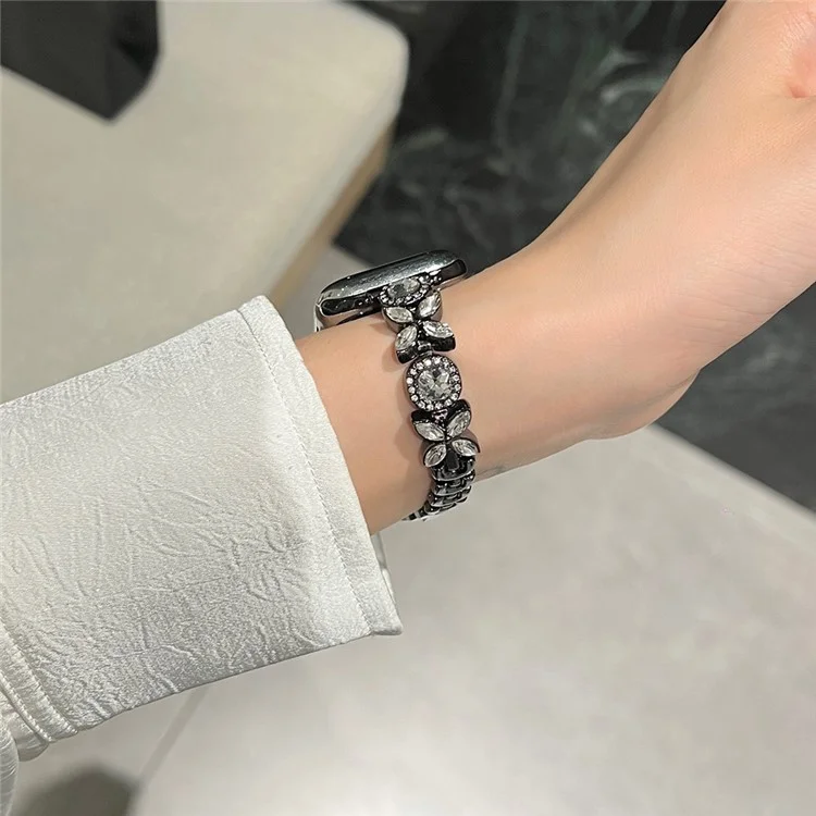 Für Apple Watch Series 10 42mm / 9 8 7 41mm / SE (2023) SE (2022) SE 6 5 4 40mm / 3 2 1 38mm Band Zirkon-Gems-Armband - Schwarz