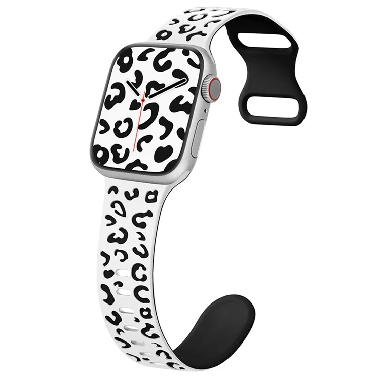 Para Apple Watch 10 46mm / Ultra 2 / Ultra 49mm / 9 8 7 45mm / SE (2023) SE (2022) SE 6 5 4 44mm / 3 2 1 42mm Leopard Silicone Strap - Branco+Preto