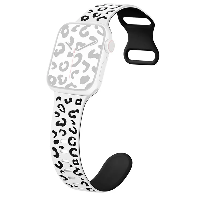 Para Apple Watch Series 10 42mm / 9 8 7 41mm / SE (2023) SE (2022) SE 6 5 4 40mm / 3 2 1 38mm Leopard Silicone Strap - Branco+Preto