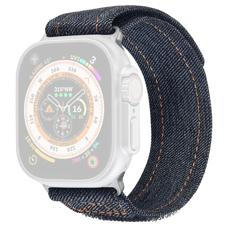 KALEBOL Cinturino in Denim per Apple Watch 10 46mm / Ultra 2 / Ultra 49mm / 9 8 7 45mm / SE (2023) SE (2022) SE 6 5 4 44mm / 3 2 1 42mm Cinturino a Nastro Magico - Nero