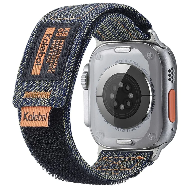 KALEBOL Cinturino in Denim per Apple Watch 10 46mm / Ultra 2 / Ultra 49mm / 9 8 7 45mm / SE (2023) SE (2022) SE 6 5 4 44mm / 3 2 1 42mm Cinturino a Nastro Magico - Nero