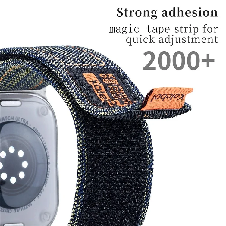 KALEBOL Cinturino in Denim per Apple Watch 10 46mm / Ultra 2 / Ultra 49mm / 9 8 7 45mm / SE (2023) SE (2022) SE 6 5 4 44mm / 3 2 1 42mm Cinturino a Nastro Magico - Nero