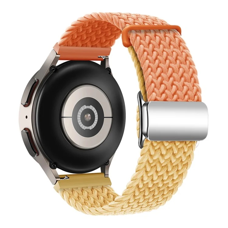 Correa de reloj tejida universal de 22 mm con hebilla magnética de repuesto plateada - Naranja+Amarillo