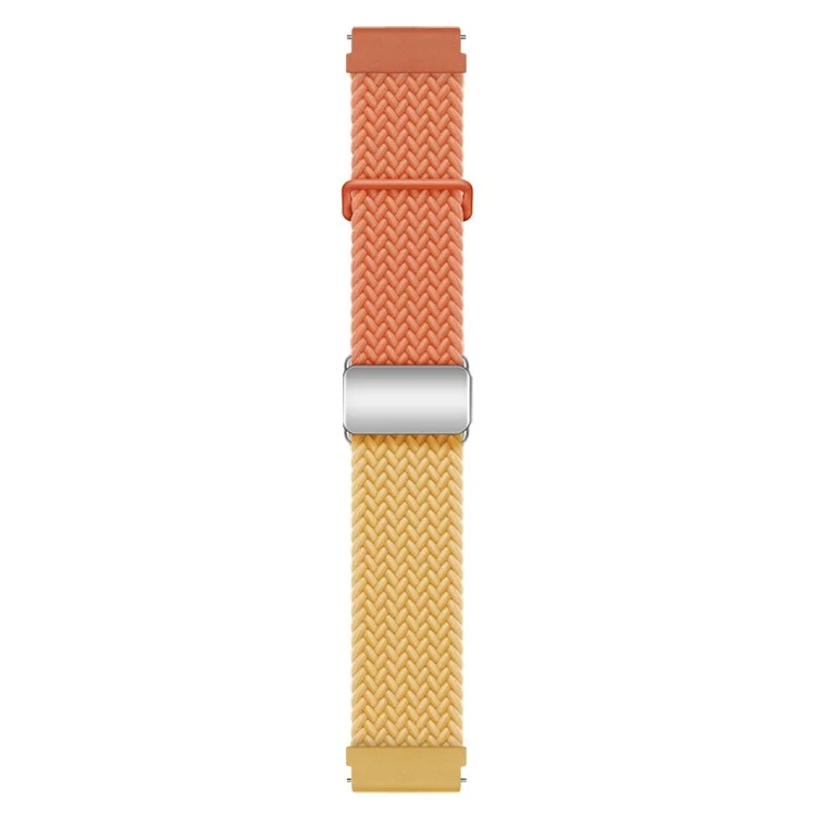 Correa de reloj tejida universal de 22 mm con hebilla magnética de repuesto plateada - Naranja+Amarillo