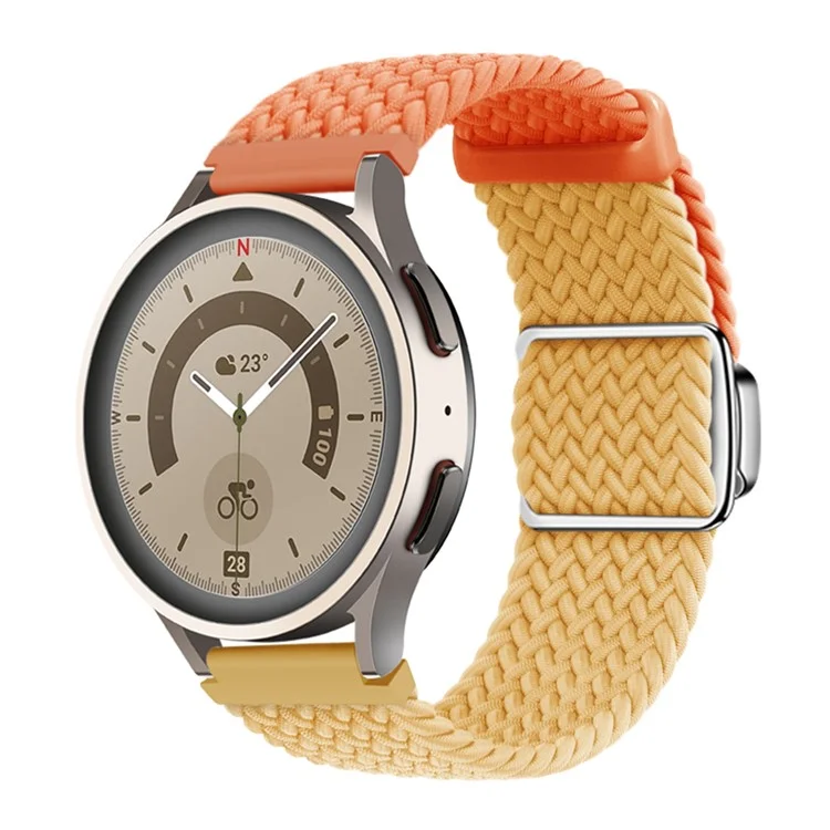 Correa de reloj tejida universal de 22 mm con hebilla magnética de repuesto plateada - Naranja+Amarillo