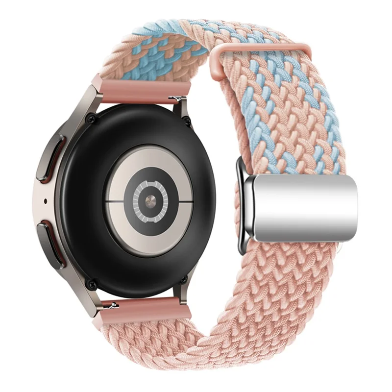 Universal 22mm Woven Watch Strap Silver Magnetic Buckle Replacement Wrist Band - Blue+Pink+Pink