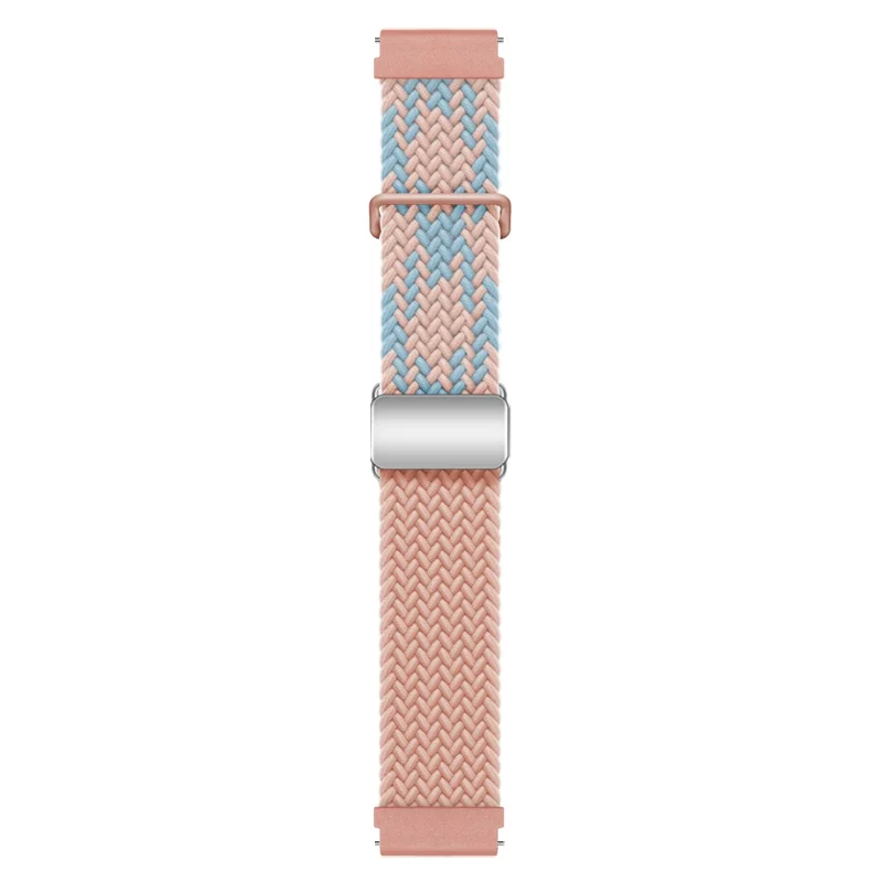 Universal 22mm Woven Watch Strap Silver Magnetic Buckle Replacement Wrist Band - Blue+Pink+Pink