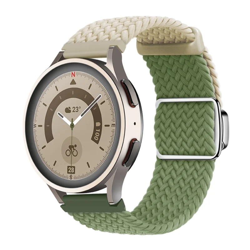 Universal 22mm Woven Watch Strap Silver Magnetic Buckle Replacement Wrist Band - Starlight+Green