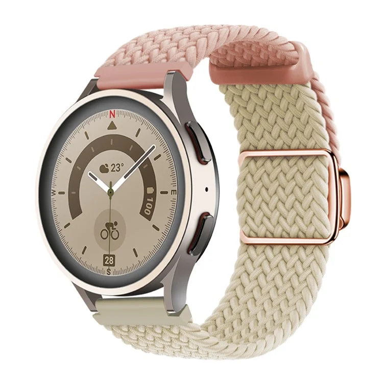 22mm Universal Smartwatch Strap Magnetic Buckle Replacement Woven Wrist Band - Pink+Starlight / Rose Gold Buckle