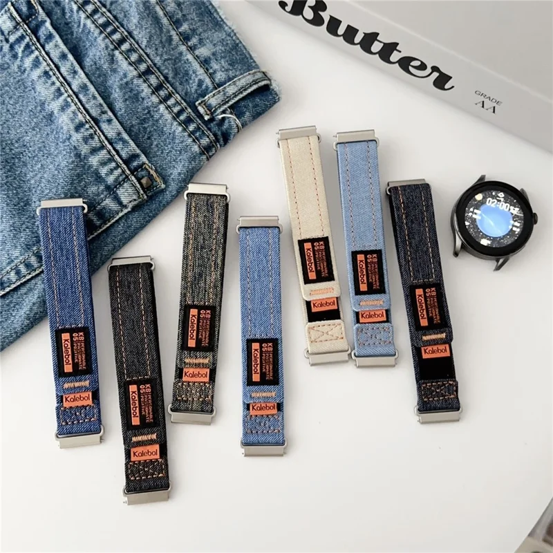 KALEBOL For Huawei Watch 4/4 Pro/GT 4 46mm Universal Smart Watch Strap 22mm Denim Magic Tape Adjustable Wrist Band - Yellow