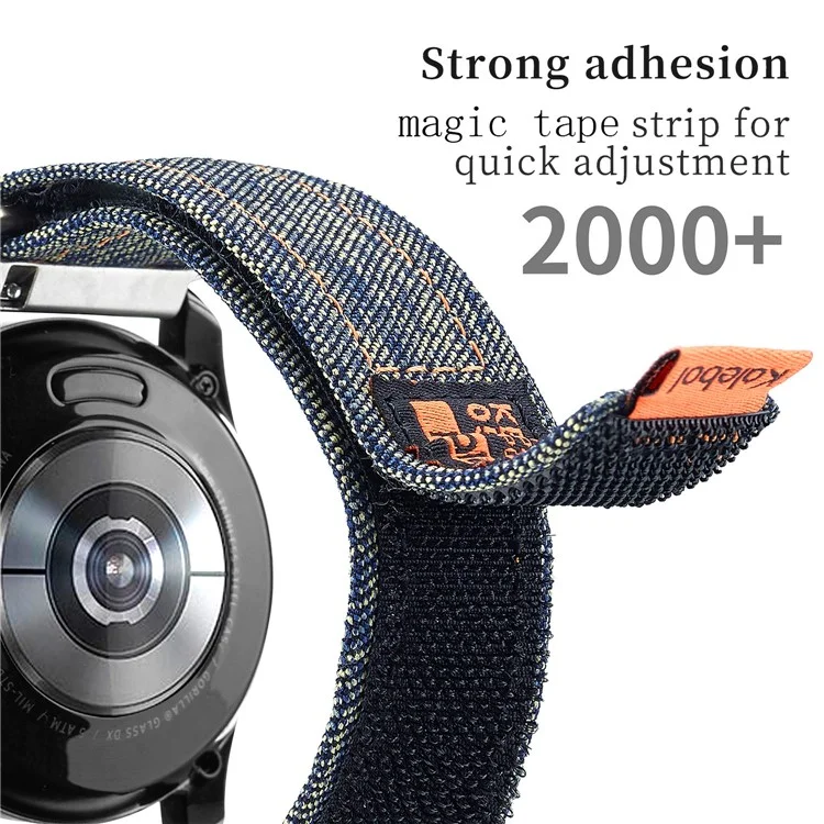 KALEBOL For Huawei Watch GT 3 42mm / GT 3 Pro 43mm Universal 20mm Replacement Smartwatch Strap Magic Tape Design Denim Wrist Band - Black