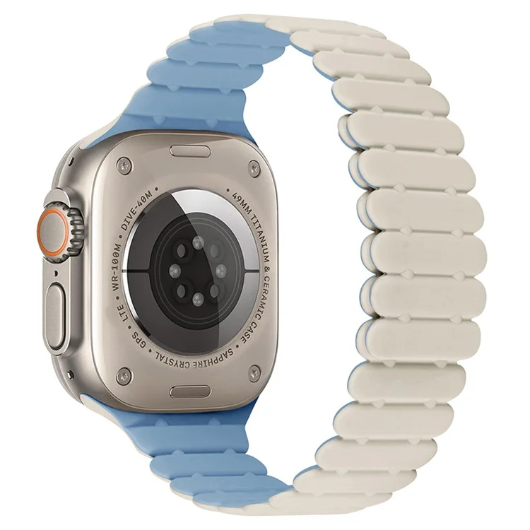 Para Apple Watch 10 46mm / Ultra 2 / Ultra 49mm / 9 8 7 45mm / SE (2023) SE (2022) SE 6 5 4 44mm / 3 2 1 42mm Bamboo Joint Strap - Antique White+Mist Blue