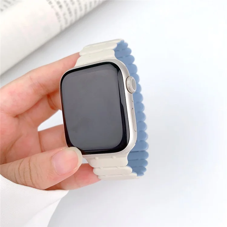 Para Apple Watch 10 46mm / Ultra 2 / Ultra 49mm / 9 8 7 45mm / SE (2023) SE (2022) SE 6 5 4 44mm / 3 2 1 42mm Bamboo Joint Strap - Antique White+Mist Blue