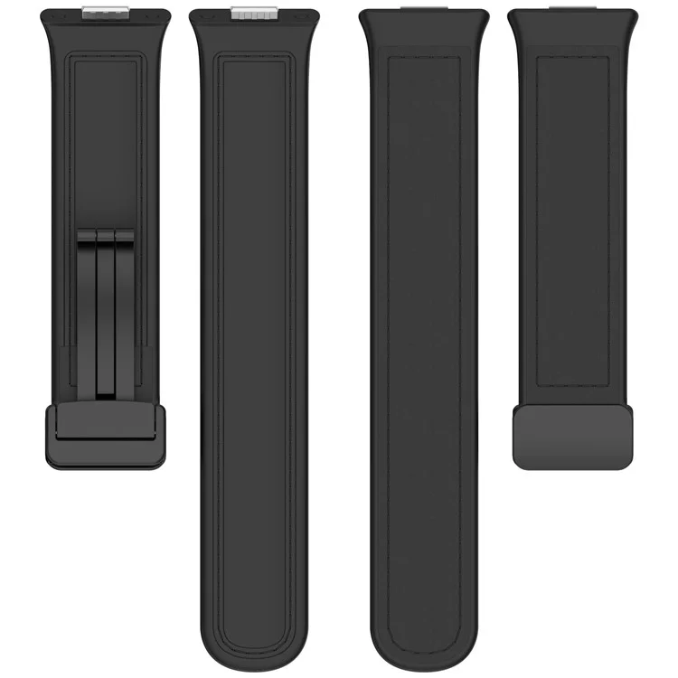 For Huawei Watch Fit 3 Leather Coated Silicone Band Adjustable Watch Strap with Magnetic Buckle - Black