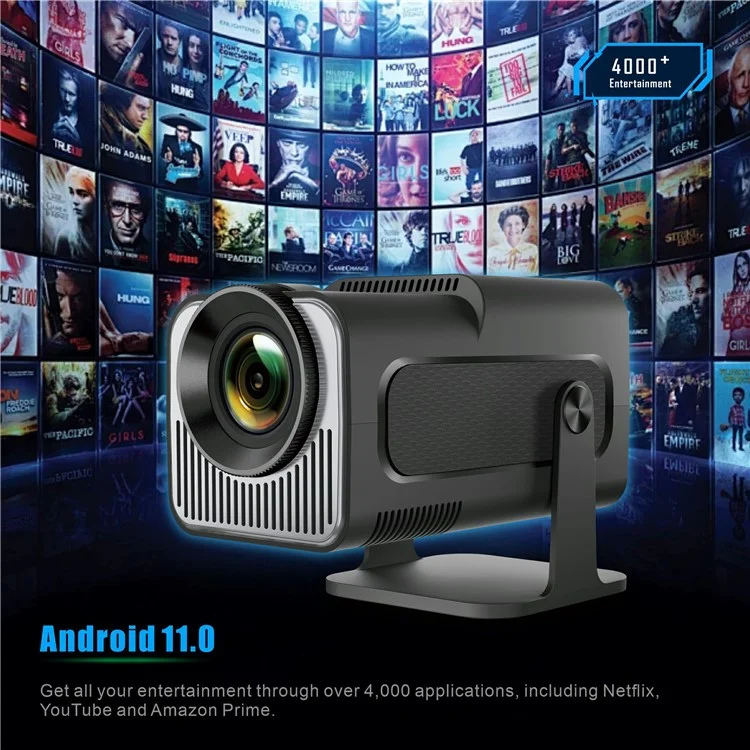 HY320 mini Projecteur Android 11.0 720P Mini WiFi 2,4G/5G WiFi6 Bluetooth 5.0 200 ANSI Appareil de Cinéma Maison (CE RoHs FCC) - Prise AU