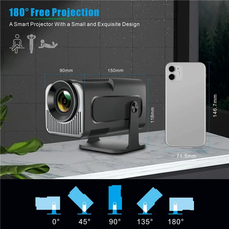 HY320 mini Projecteur Android 11.0 720P Mini WiFi 2,4G/5G WiFi6 Bluetooth 5.0 200 ANSI Appareil de Cinéma Maison (CE RoHs FCC) - Prise AU