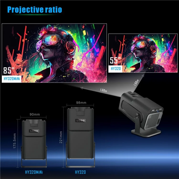 HY320 mini Projecteur Android 11.0 720P Mini WiFi 2,4G/5G WiFi6 Bluetooth 5.0 200 ANSI Appareil de Cinéma Maison (CE RoHs FCC) - Prise AU
