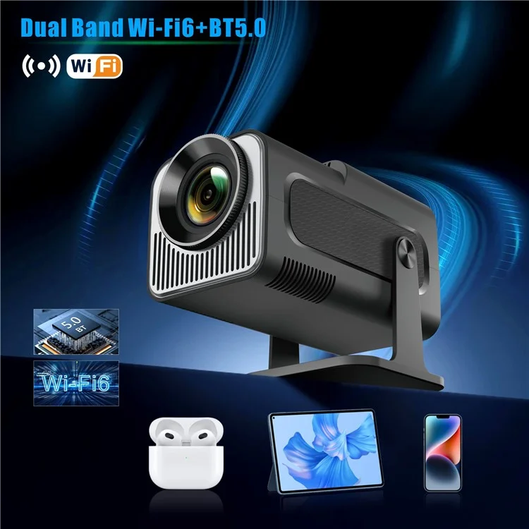 HY320 mini Projecteur Android 11.0 720P Mini WiFi 2,4G/5G WiFi6 Bluetooth 5.0 200 ANSI Appareil de Cinéma Maison (CE RoHs FCC) - Prise AU