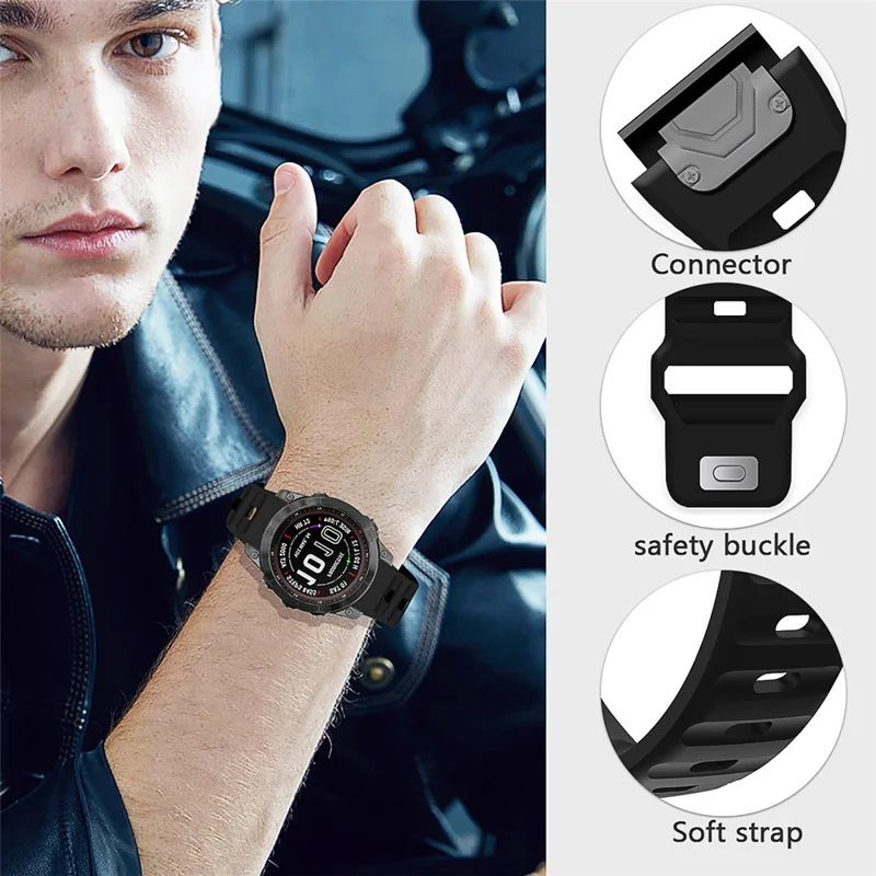 For Garmin Fenix 7X Soft Silicone Watch Strap Adjustable Wrist Band Replacement - Black