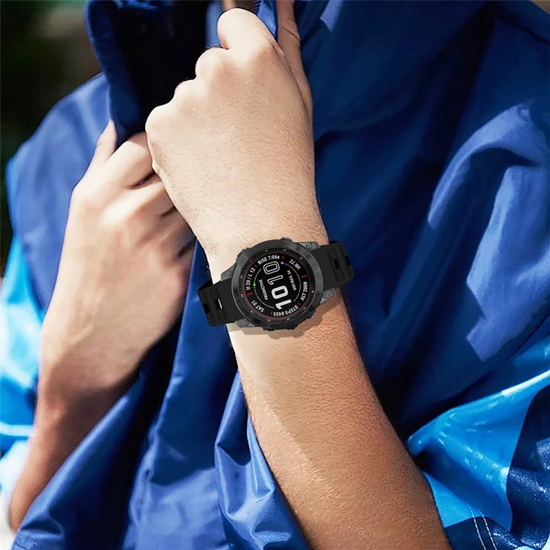 For Garmin Fenix 7X Soft Silicone Watch Strap Adjustable Wrist Band Replacement - Black