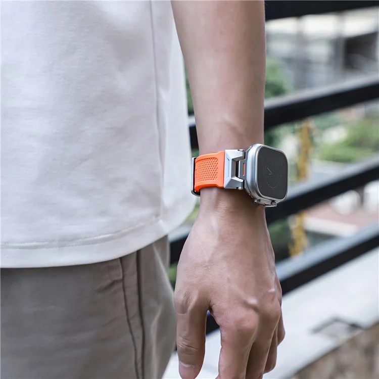 For Apple Watch 10 46mm / Ultra 2 / Ultra 49mm / 9 8 7 45mm / SE (2023) SE (2022) SE 6 5 4 44mm / 3 2 1 42mm Rubber Band Strap - Orange