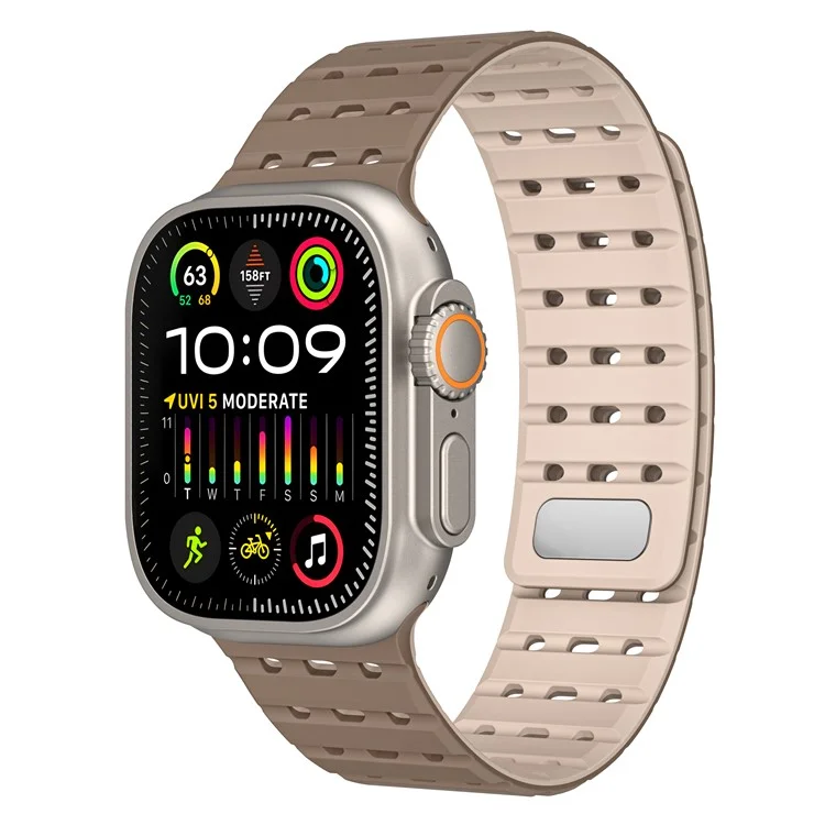 For Apple Watch 10 46mm / Ultra 2 / Ultra 49mm / 9 8 7 45mm / SE (2023) SE (2022) SE 6 5 4 44mm / 3 2 1 42mm Magnetic Silicone Watch Band - Brown+Apricot