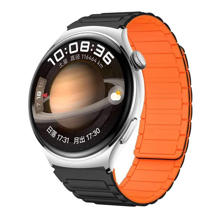 For Huawei / Samsung Smart Watch Silicone Band 22mm Universal Magnetic Replacement Strap - Black+Orange
